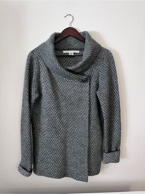 Grey Textured Funnel Collar Sweater Coat